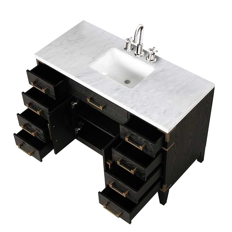 Aiden Black Oak 48" Single Vanity with Carrara Marble Top