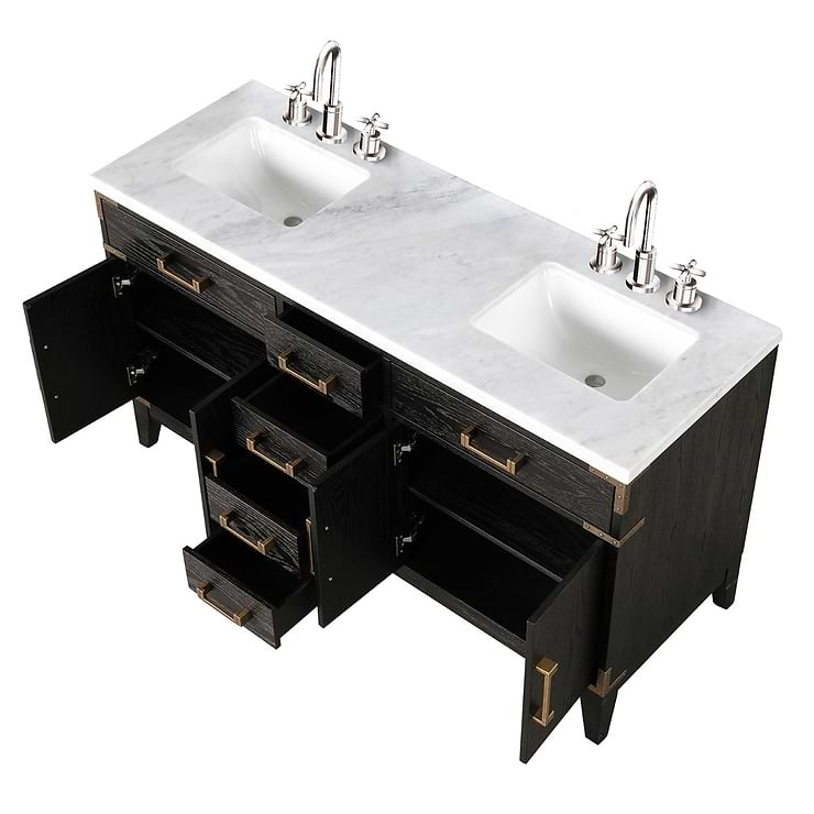 Aiden Black Oak 60" Double Vanity with Carrara Marble Top