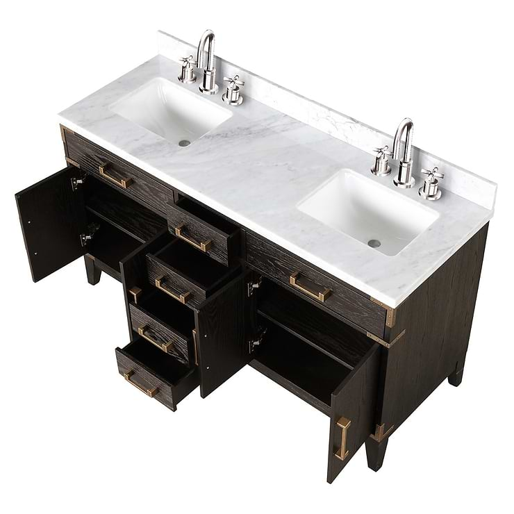 Aiden Brown Oak 60" Double Vanity with Carrara Marble Top