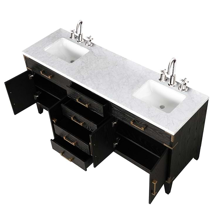 Aiden Black Oak 72" Double Vanity with Carrara Marble Top