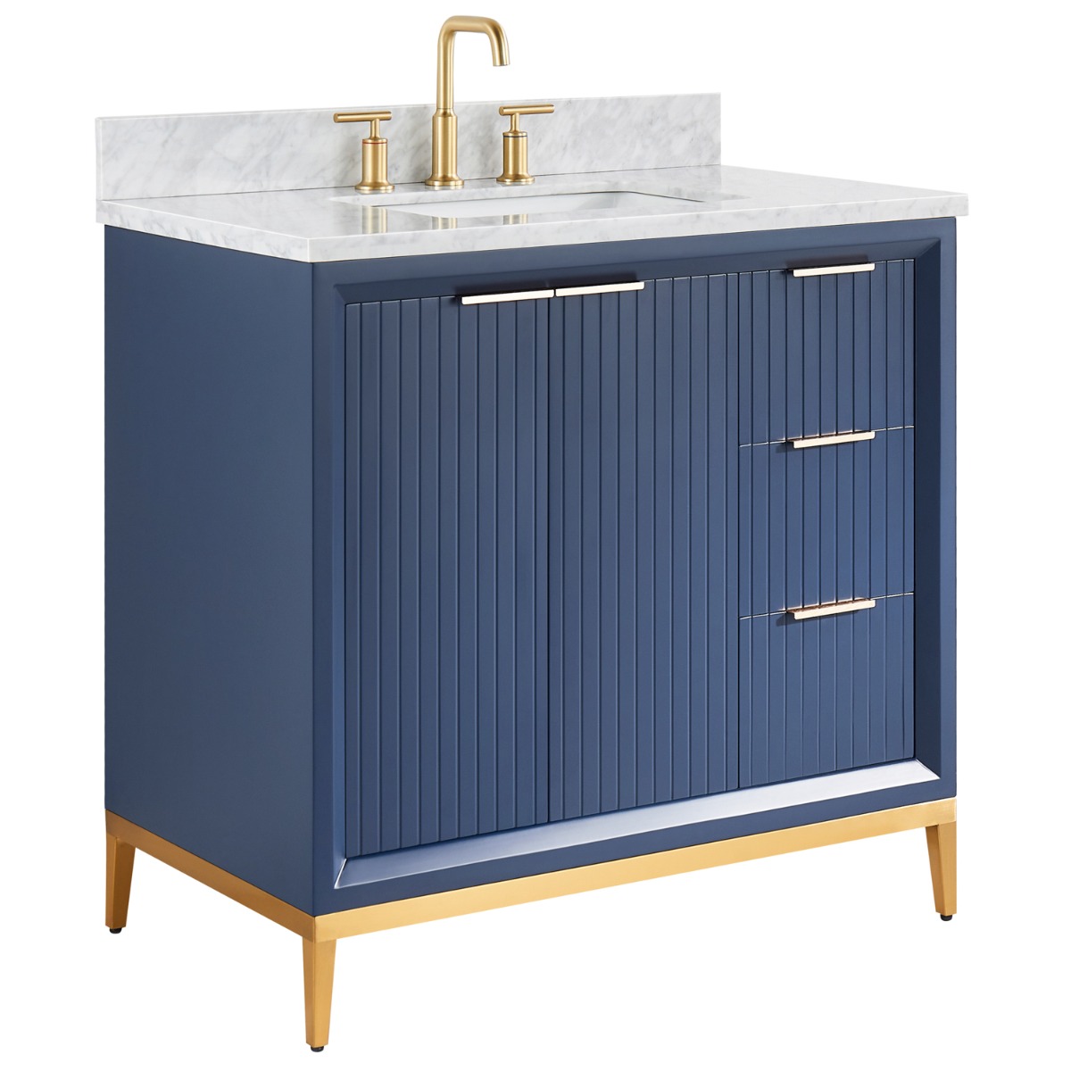 Bungalow Navy and Gold 36" Single Vanity with Carrara Marble Top