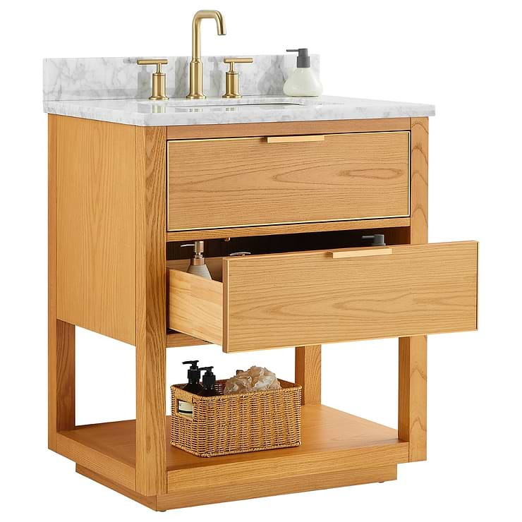 Dayton 30" Woodgrain Vanity with Carrara Marble Top and Ceramic Basin