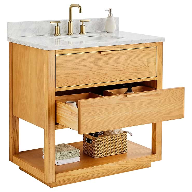 Dayton 36" Woodgrain Vanity with Carrara Marble Top and Ceramic Basin