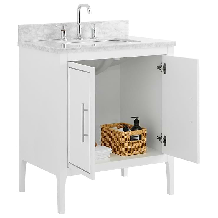 Province White and Silver 30" Single Vanity with Carrara Marble Top