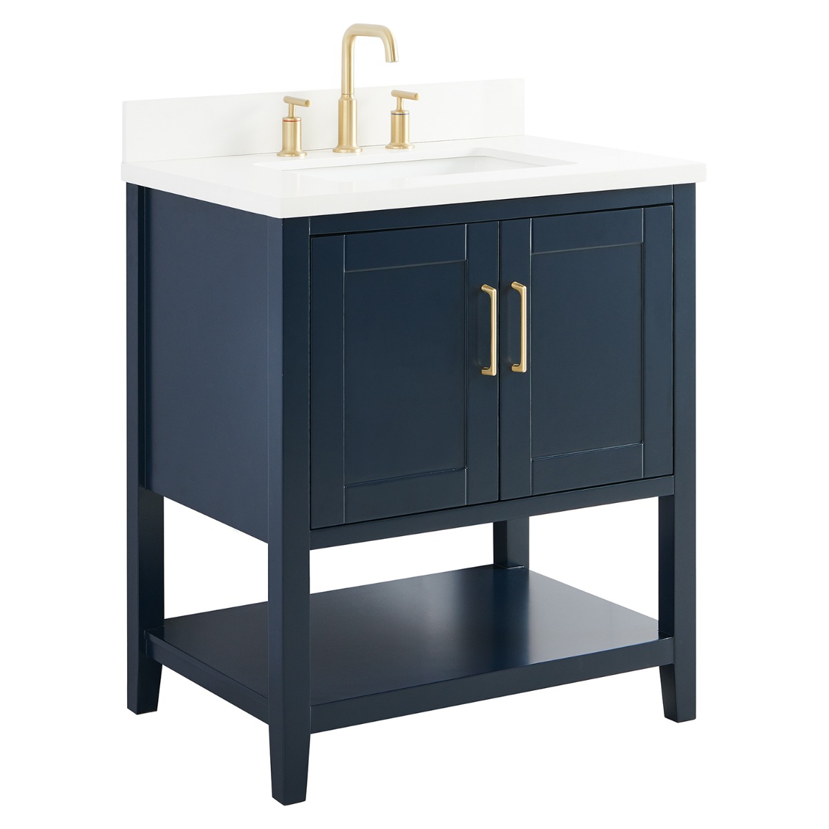 Sheraton 30" Navy Vanity with Pure White Quartz Top and Ceramic Basin