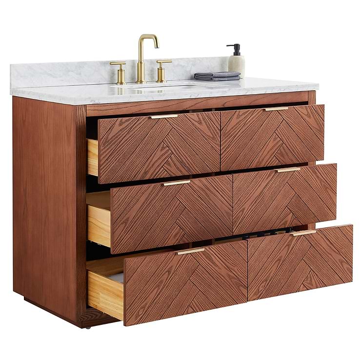 Marilyn 48" Woodgrain Vanity with Carrara Marble Top and Ceramic Basin