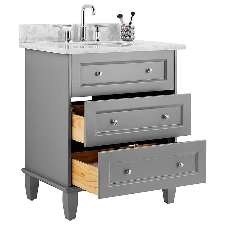 Nora 30" Gray Vanity with Carrara Marble Top and Ceramic Basin