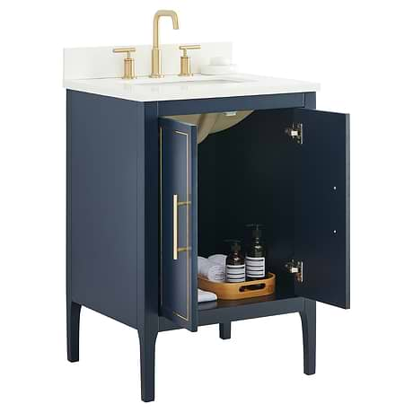 Province Navy and Gold 24" Single Vanity with Pure White Quartz Top