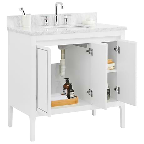 Province White and Silver 36" Single Vanity with Carrara Marble Top