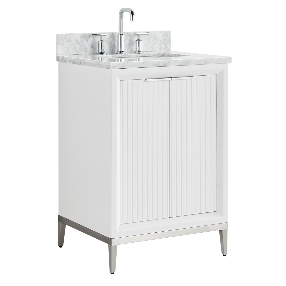 Bungalow White and Silver 24"Single Vanity with Carrara Marble Top