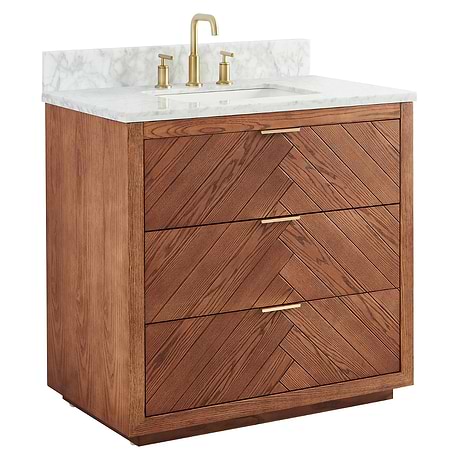 Marilyn 36" Woodgrain Vanity with Carrara Marble Top and Ceramic Basin