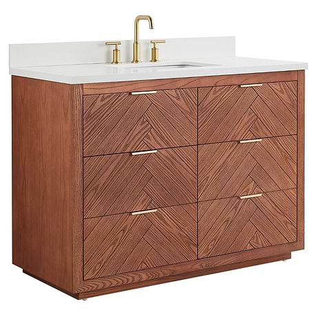 Marilyn 48" Woodgrain Vanity with Pure White Quartz Top and Ceramic Basin