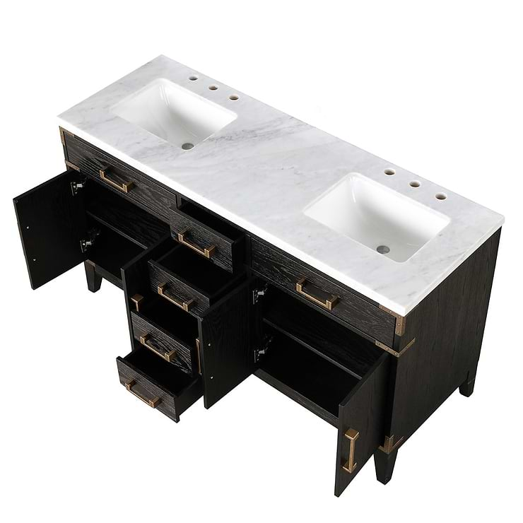 Aiden Black Oak 60" Double Vanity with Carrara Marble Top