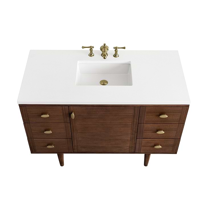 James Martin Vanities Amberly Mid-Century Walnut 48" Single Vanity with White Zeus Quartz Top