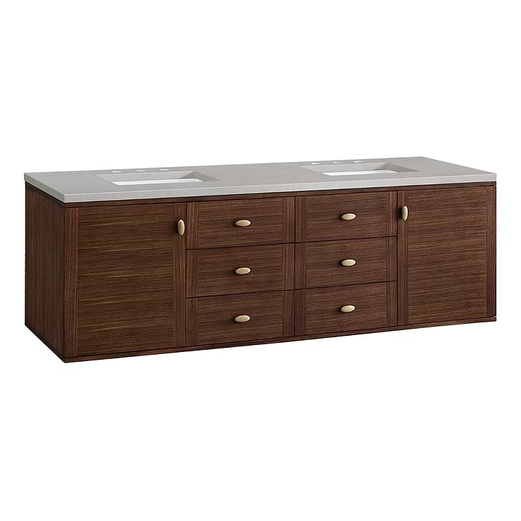 James Martin Vanities Amberly Mid-Century Walnut 72" Double Vanity with Eternal Serena Quartz Top