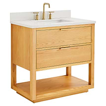 Dayton 36" Woodgrain Vanity with Pure White Quartz Top and Ceramic Basin