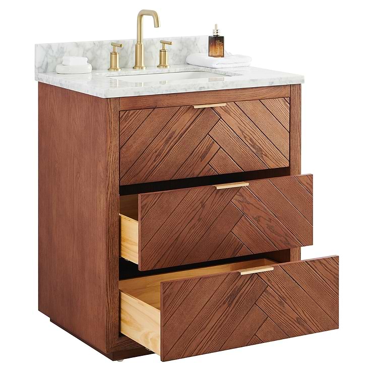 Marilyn 30" Woodgrain Vanity with Carrara Marble Top and Ceramic Basin