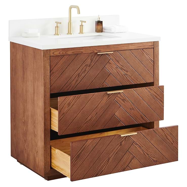 Marilyn 36" Woodgrain Vanity with Pure White Quartz Top and Ceramic Basin