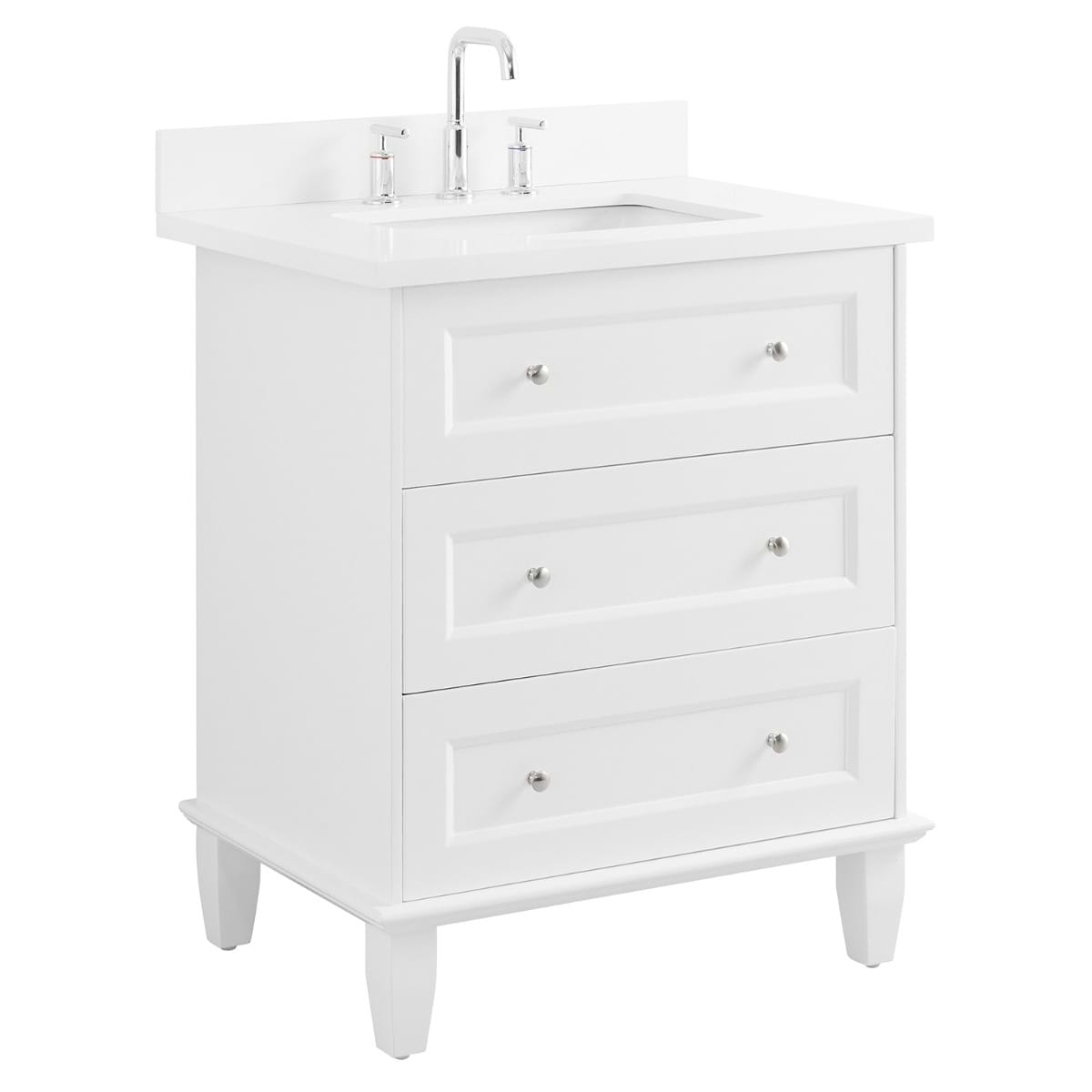 Nora 30" White Vanity with Pure White Quartz Top and Ceramic Basin