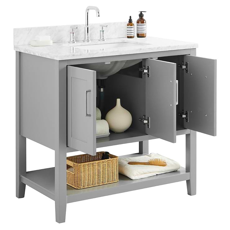Sheraton 36" Gray Vanity with Carrara Marble Top and Ceramic Basin
