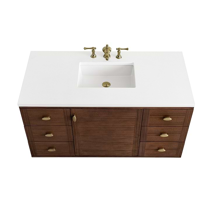 James Martin Vanities Amberly Mid-Century Walnut 48" Single Vanity with White Zeus Quartz Top