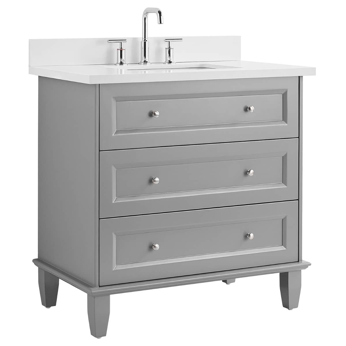 Nora 36" Gray Vanity with Pure White Quartz Top and Ceramic Basin