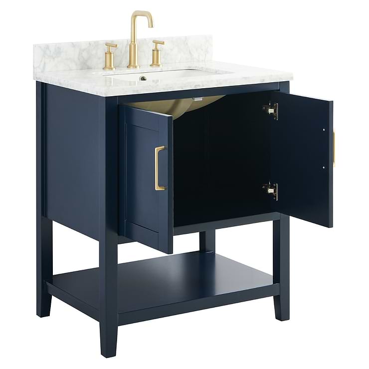 Sheraton 30" Navy Vanity with Carrara Marble Top and Ceramic Basin
