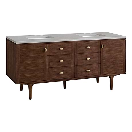 James Martin Vanities Amberly Mid-Century Walnut 72" Double Vanity with Eternal Serena Quartz Top