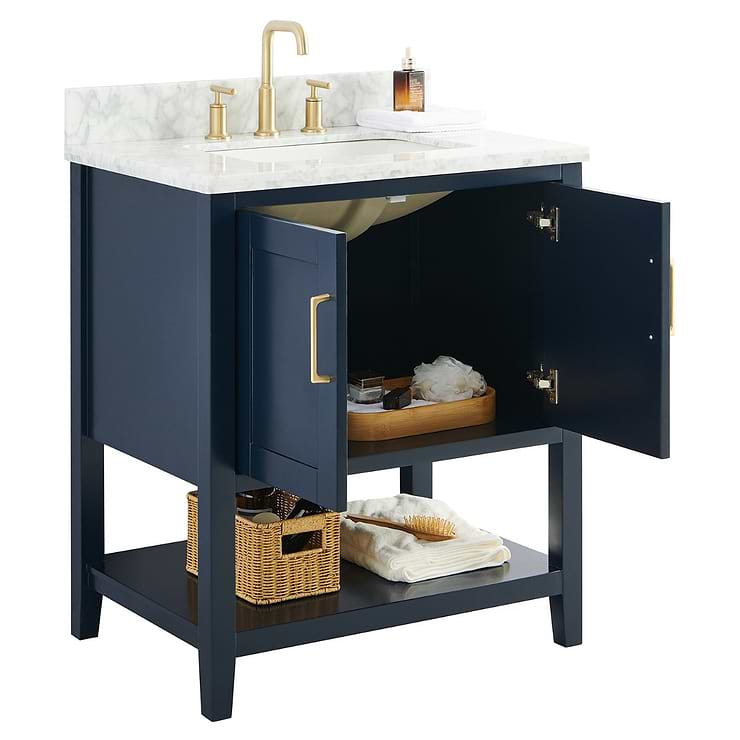 Sheraton 30" Navy Vanity with Carrara Marble Top and Ceramic Basin
