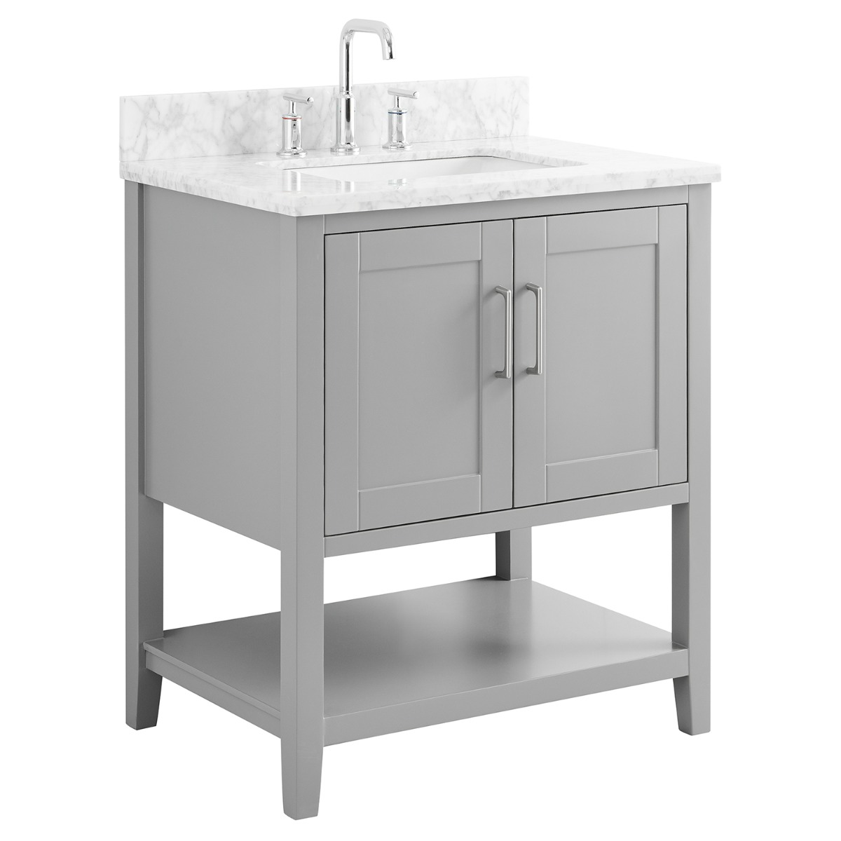 Sheraton 30" Gray Vanity with Carrara Marble Top and Ceramic Basin