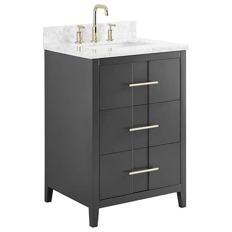 Iconic 24" Charcoal and Gold Vanity with Carrara Marble Top and Ceramic Basin