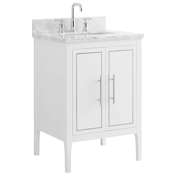 Province White and Silver 24" Single Vanity with Carrara Marble Top 