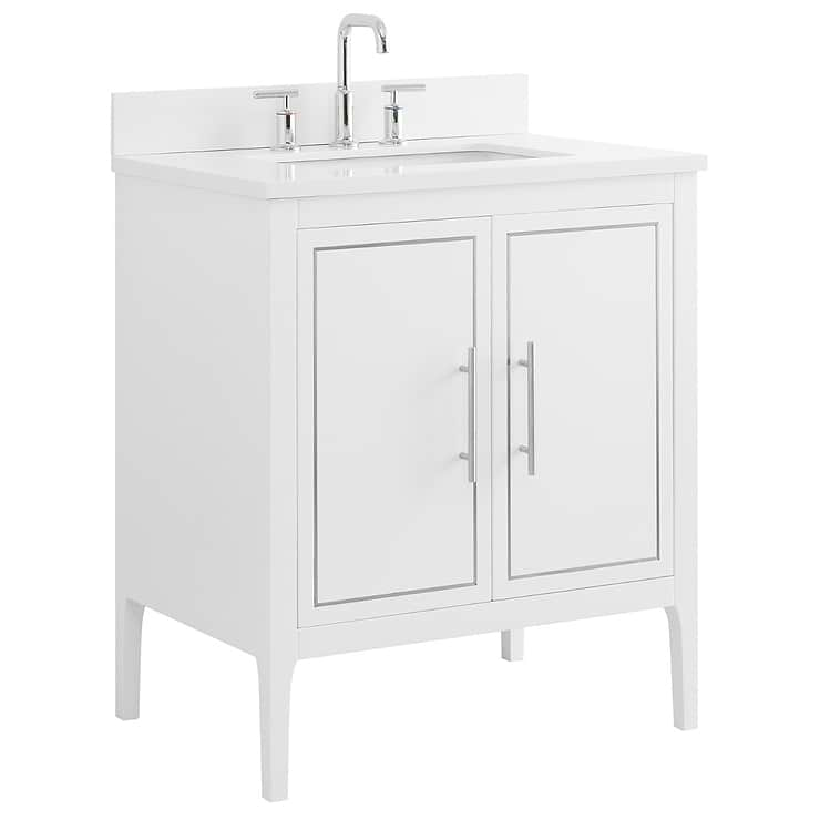 Province White and Silver 30" Single Vanity with Pure White Quartz Top