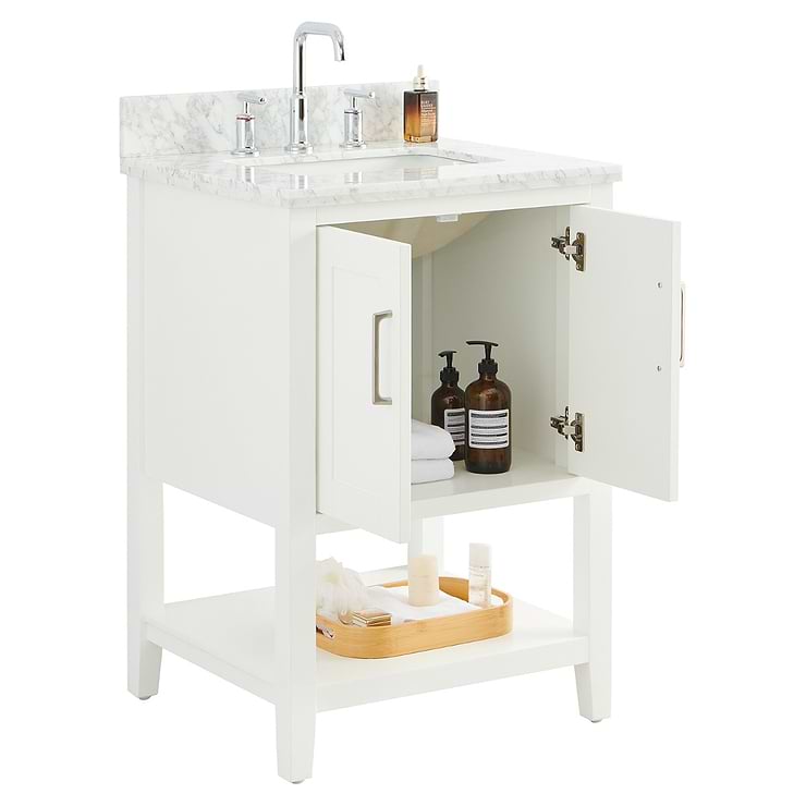 Sheraton 24" White Vanity with Carrara Marble Top and Ceramic Basin