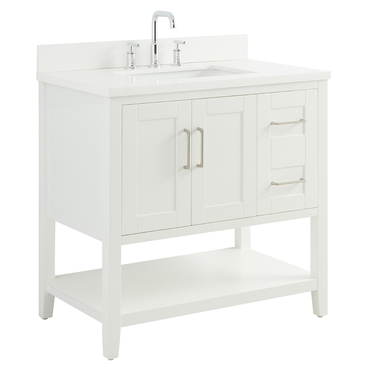 Sheraton 36" White Vanity with Pure White Quartz Top and Ceramic Basin