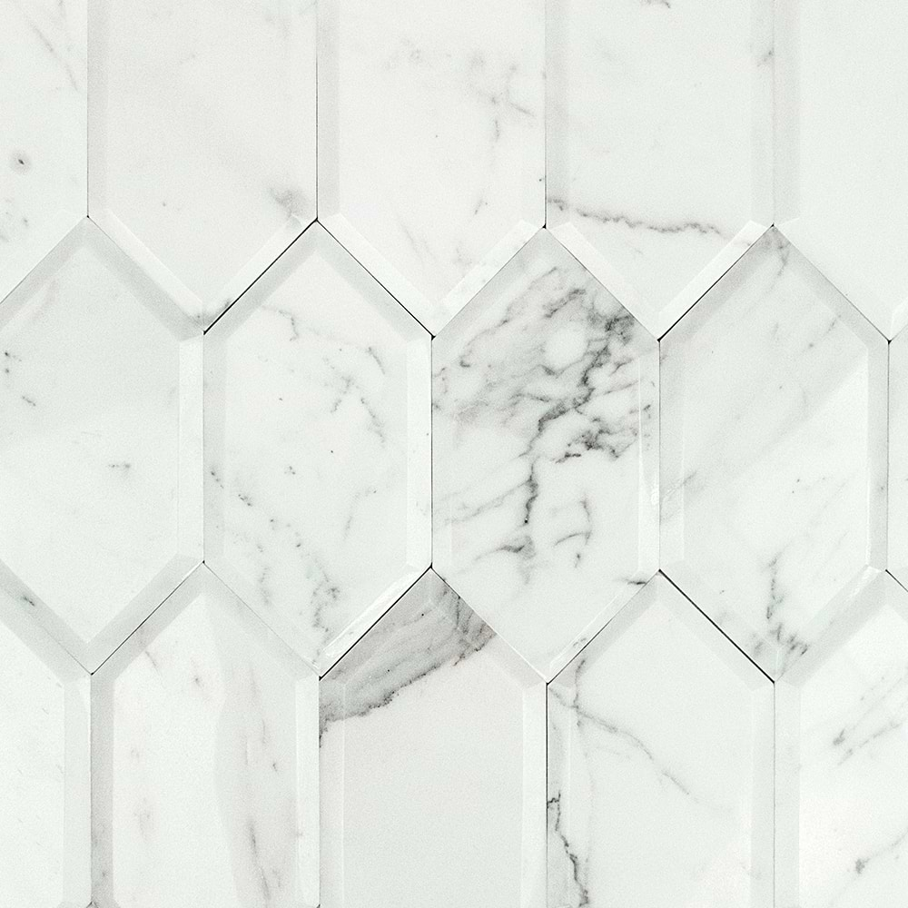 Calacatta 4x8 Beveled Hexagon Polished Marble Tile