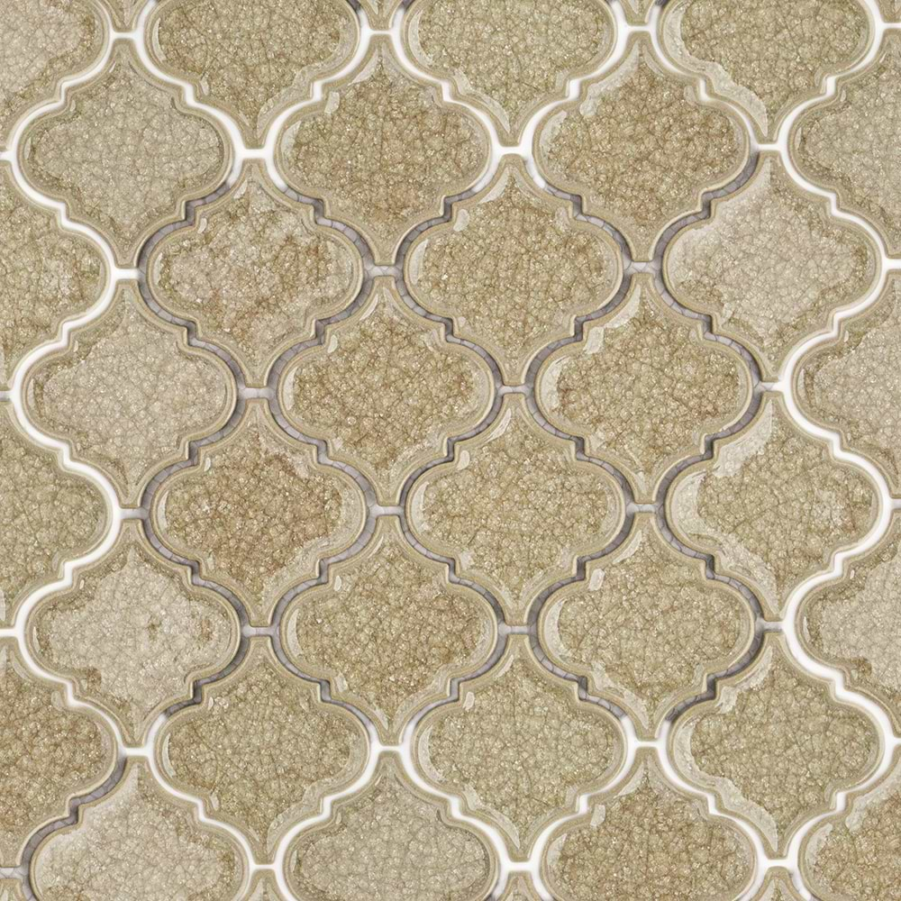 Roman Hazelnut Cream Arabesque Glass Polished Mosaic Wall Tile