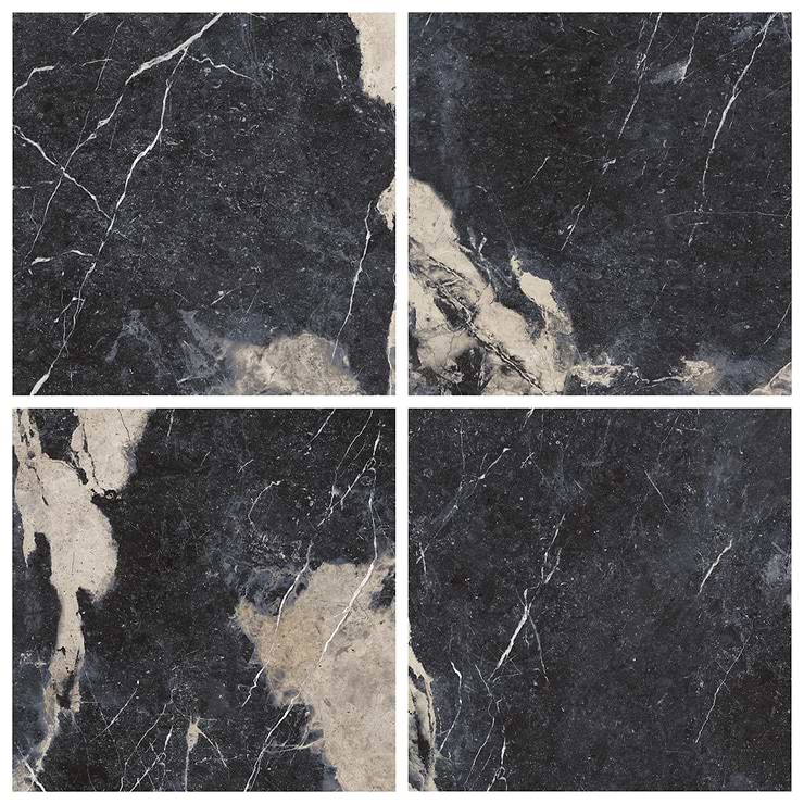 Autograph Noir Sabbia Black 48x48 Marble Look Satin Porcelain Tile