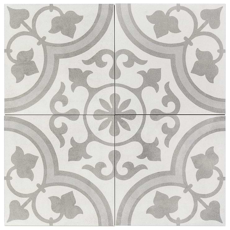 Cascais Silver Ornate 9x9 Matte Porcelain Tile