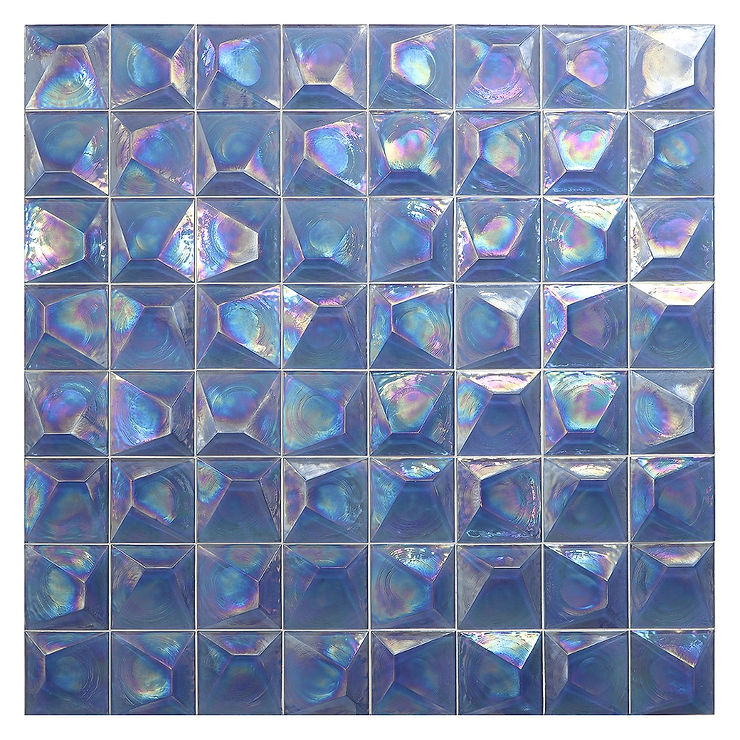 Opaline Blue Iridescent 6x6 3D Glossy Glass Tile