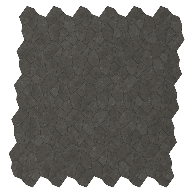 Era Charcoal Black Organic Pattern Limestone Look Matte Porcelain Mosaic Tile