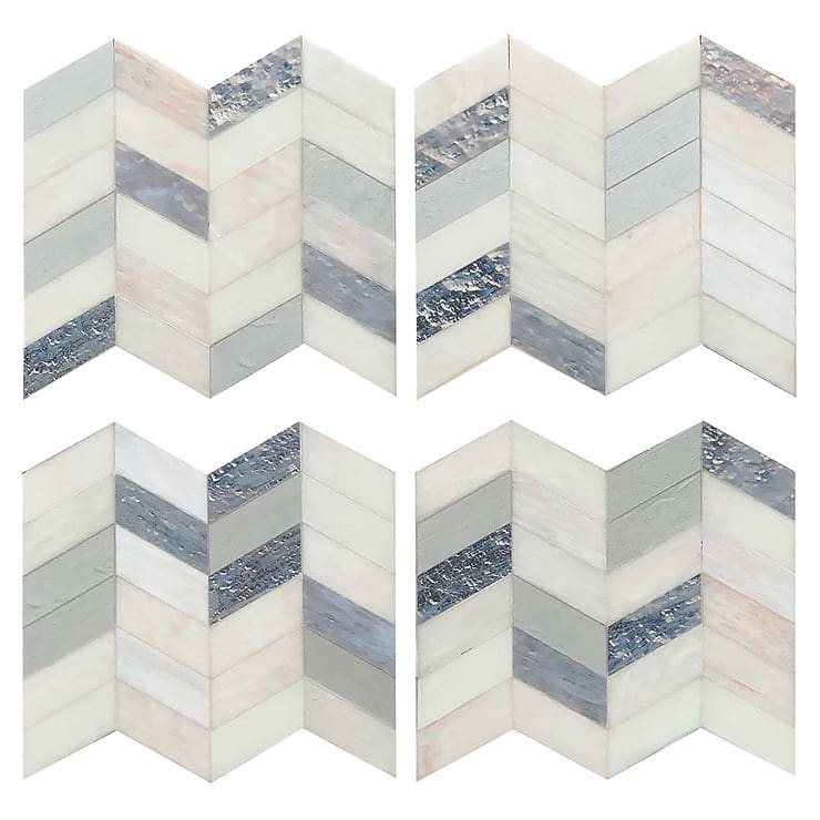 Elizabeth Sutton Meta Aspen Light Silver 2x5 Chevron Glossy Glass Mosaic Tile