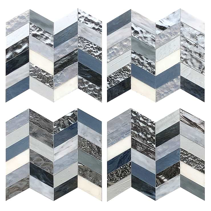 Elizabeth Sutton Meta Zanzibar Dark Silver 2x5 Chevron Glossy Glass Mosaic Tile