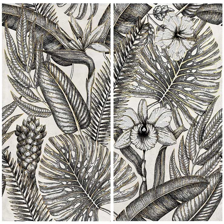 Art Gallery by Paula Purroy Gardenia Black and White 24x48 Artisan Decor Matte Porcelain Tile