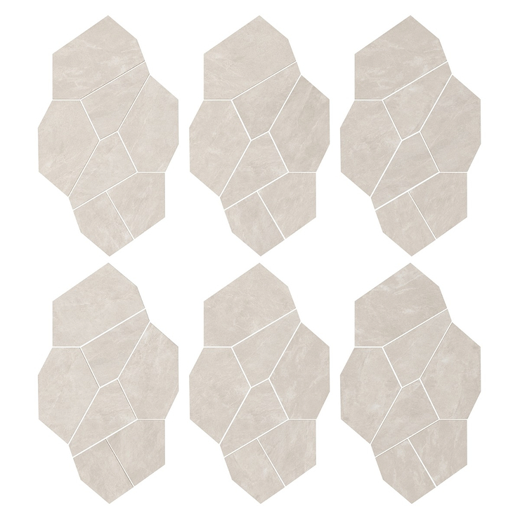 Era Linen White Organic Pattern Limestone Look Matte Porcelain Mosaic Tile