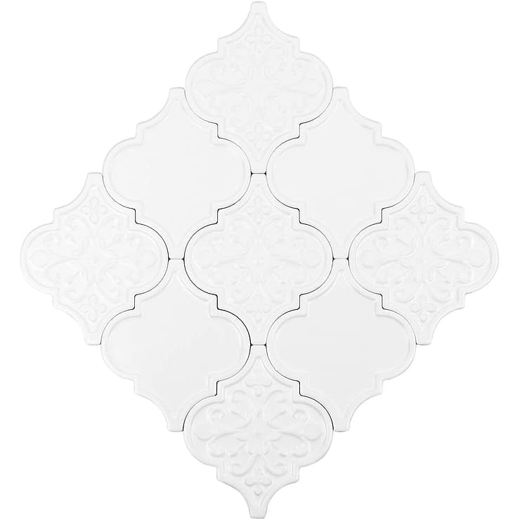 Byzantine Florid Arabesque Bianco Ceramic Wall Tile