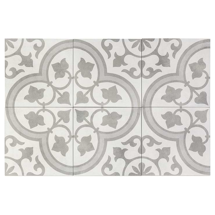 Cascais Silver Ornate 9x9 Matte Porcelain Tile