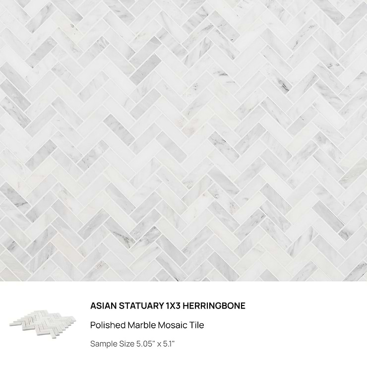 Top Selling White Marble Herringbone Tiles Sample Bundle (5)