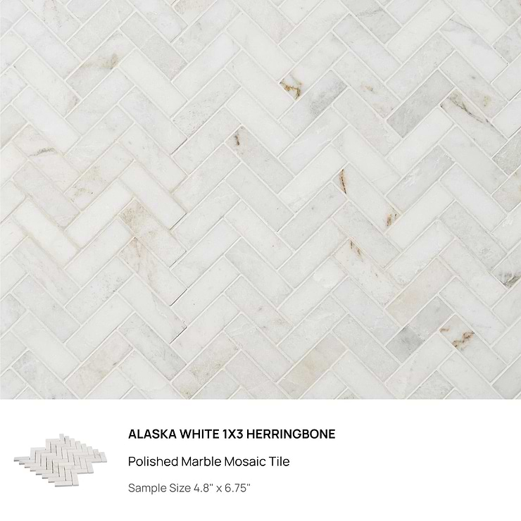 Top Selling White Marble Herringbone Tiles Sample Bundle (5)