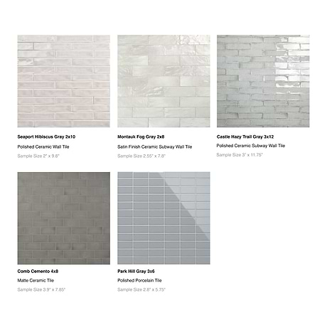 Top Selling Gray Porcelain and Ceramic Subway Tiles Sample Bundle (5)